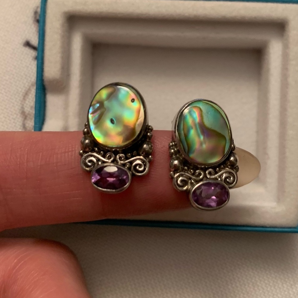 Abalone and amethyst earrings